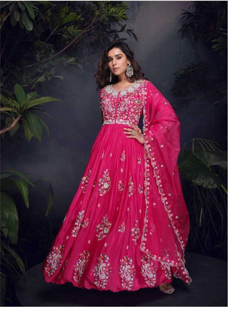 Mrunal Hit 5742 And 5743 Designer Chinon Gown Kurti fabric wholesalers
