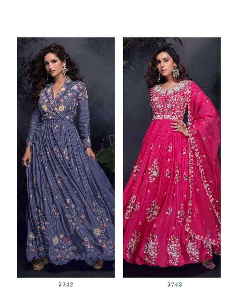 Mrunal Hit 5742 And 5743 Designer Chinon Gown Kurti fabric wholesalers