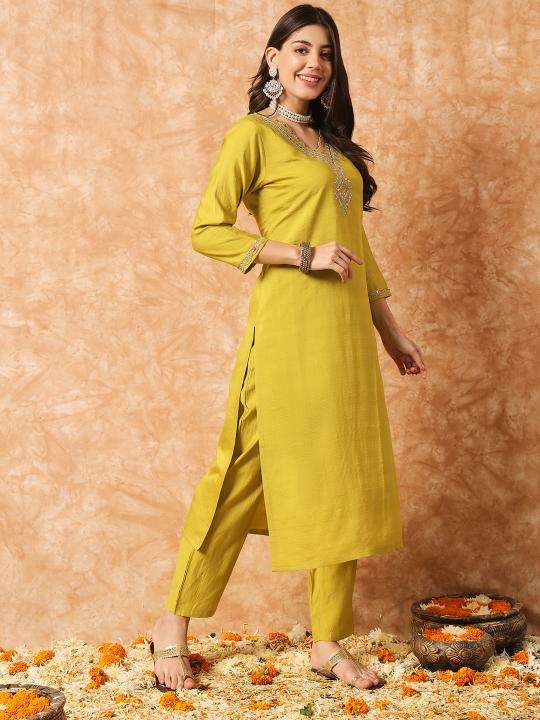 NK 440 lemon yellow reyon indian designer kurtis