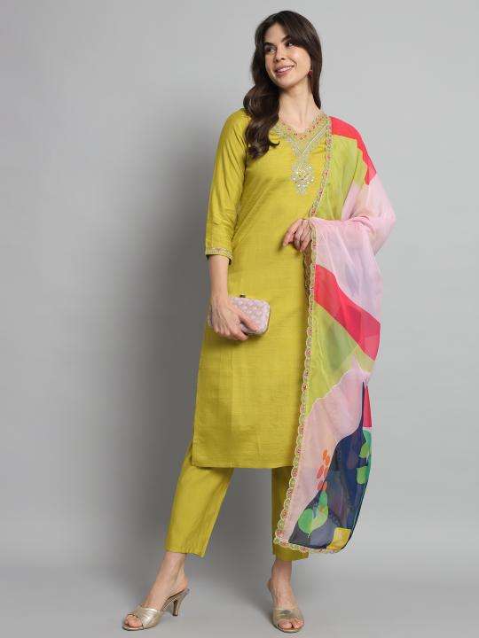 NK 440 lemon yellow reyon indian designer kurtis