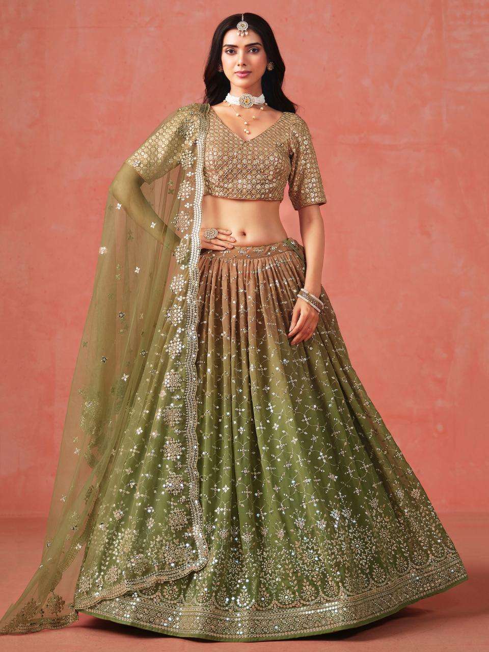 Ombre WEDDING Georgette Mehndi Rajasthani lehenga suppliers in Gujarat
