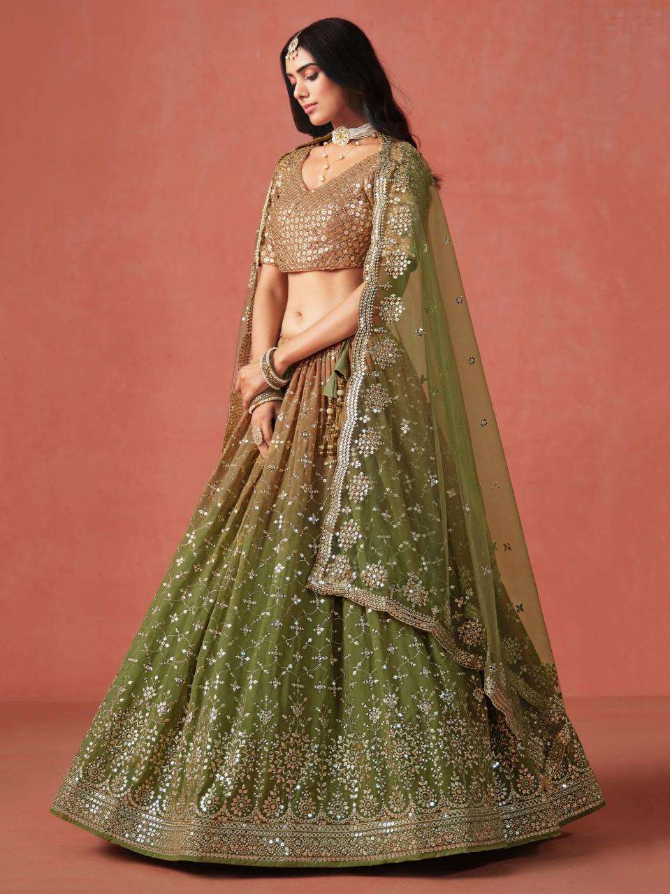 Ombre WEDDING Georgette Mehndi Rajasthani lehenga suppliers in Gujarat
