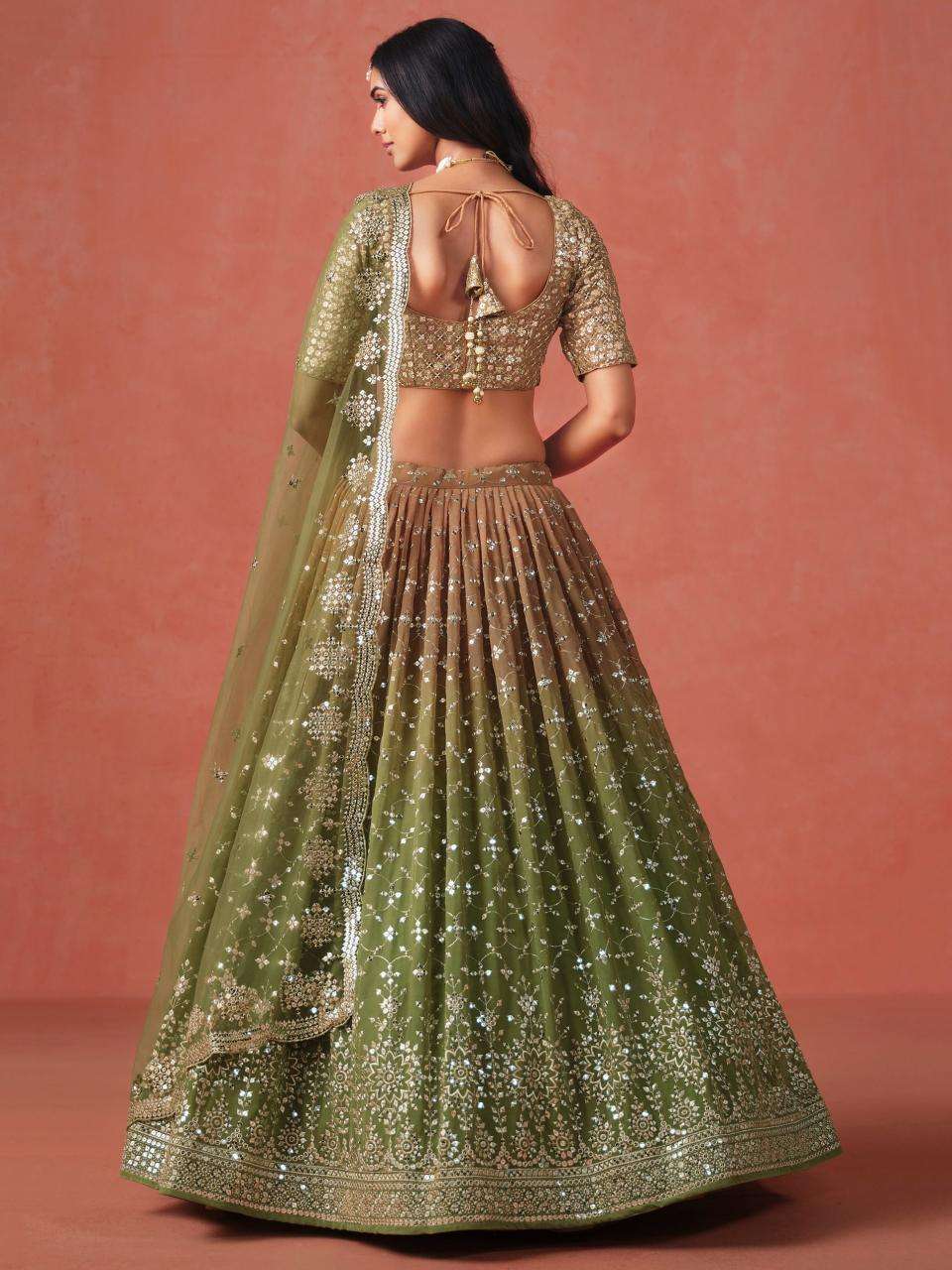 Ombre WEDDING Georgette Mehndi Rajasthani lehenga suppliers in Gujarat