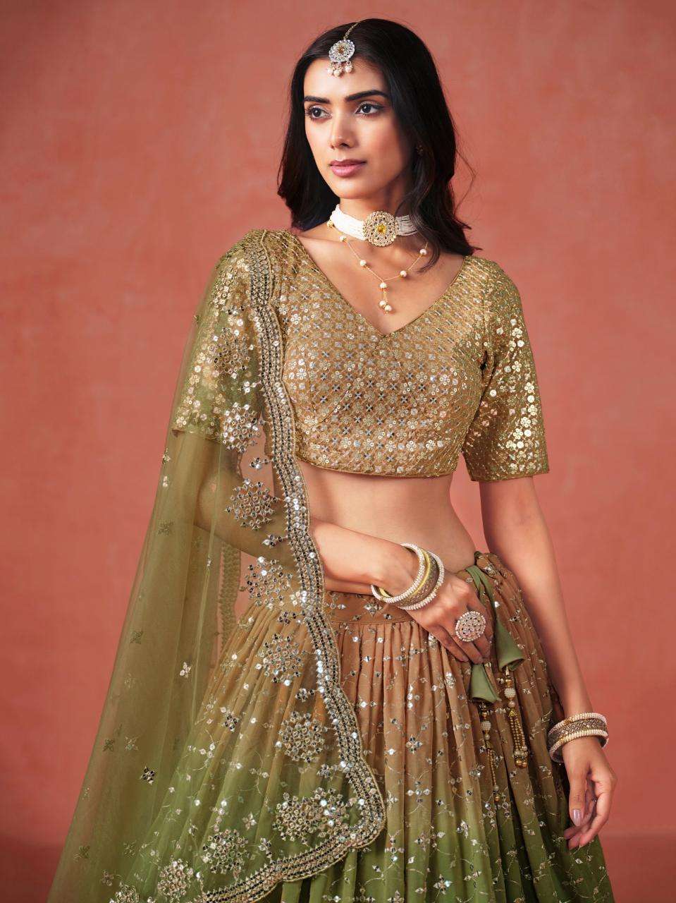 Ombre WEDDING Georgette Mehndi Rajasthani lehenga suppliers in Gujarat