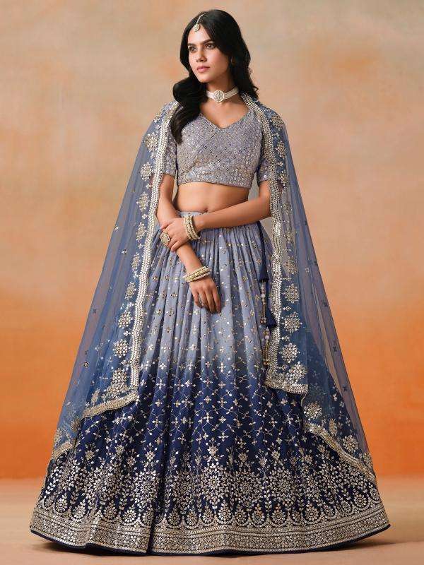 Ombre WEDDING Georgette NavyBlue Printed lehenga choli wholesalers