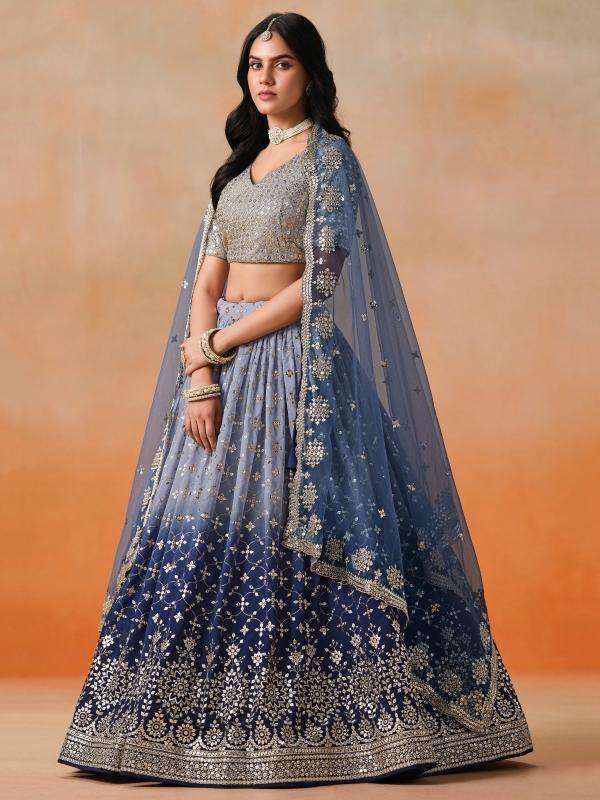 Ombre WEDDING Georgette NavyBlue Printed lehenga choli wholesalers