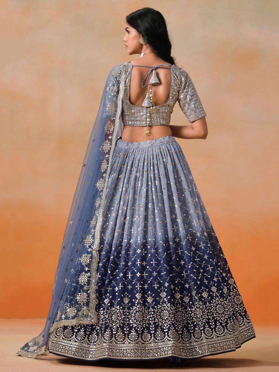 Ombre WEDDING Georgette NavyBlue Printed lehenga choli wholesalers