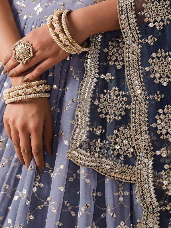 Ombre WEDDING Georgette NavyBlue Printed lehenga choli wholesalers