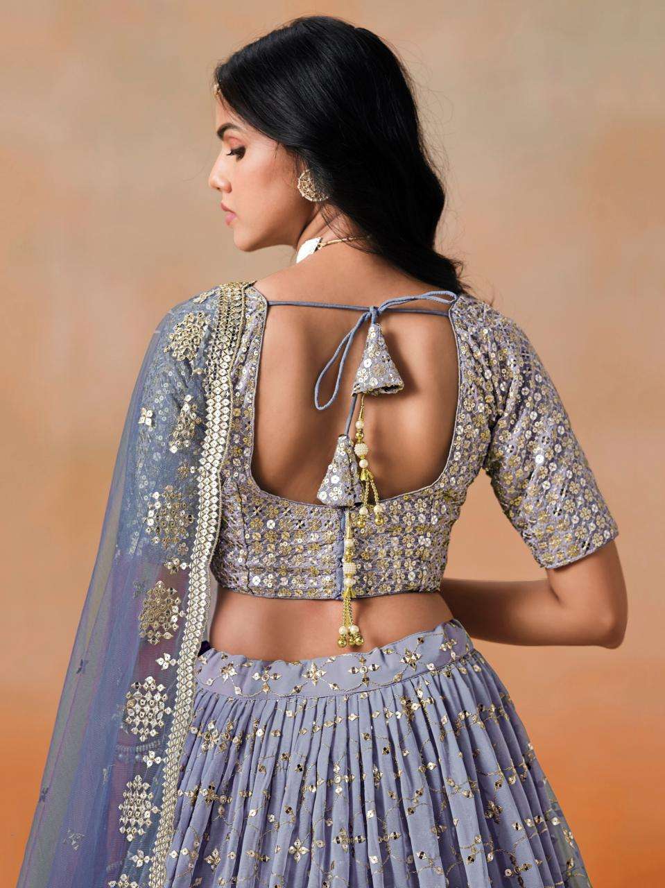 Ombre WEDDING Georgette NavyBlue Printed lehenga choli wholesalers