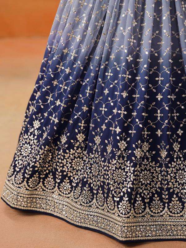 Ombre WEDDING Georgette NavyBlue Printed lehenga choli wholesalers