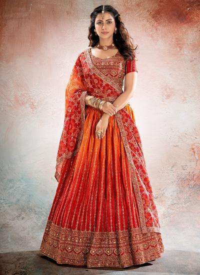 Orange Chinon Zari Work Designer lehenga choli suppliers in Gujarat