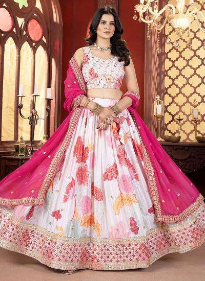 Pink Chinon Floral Print Bridal Bridal lehenga choli manufacturers in Gujarat
