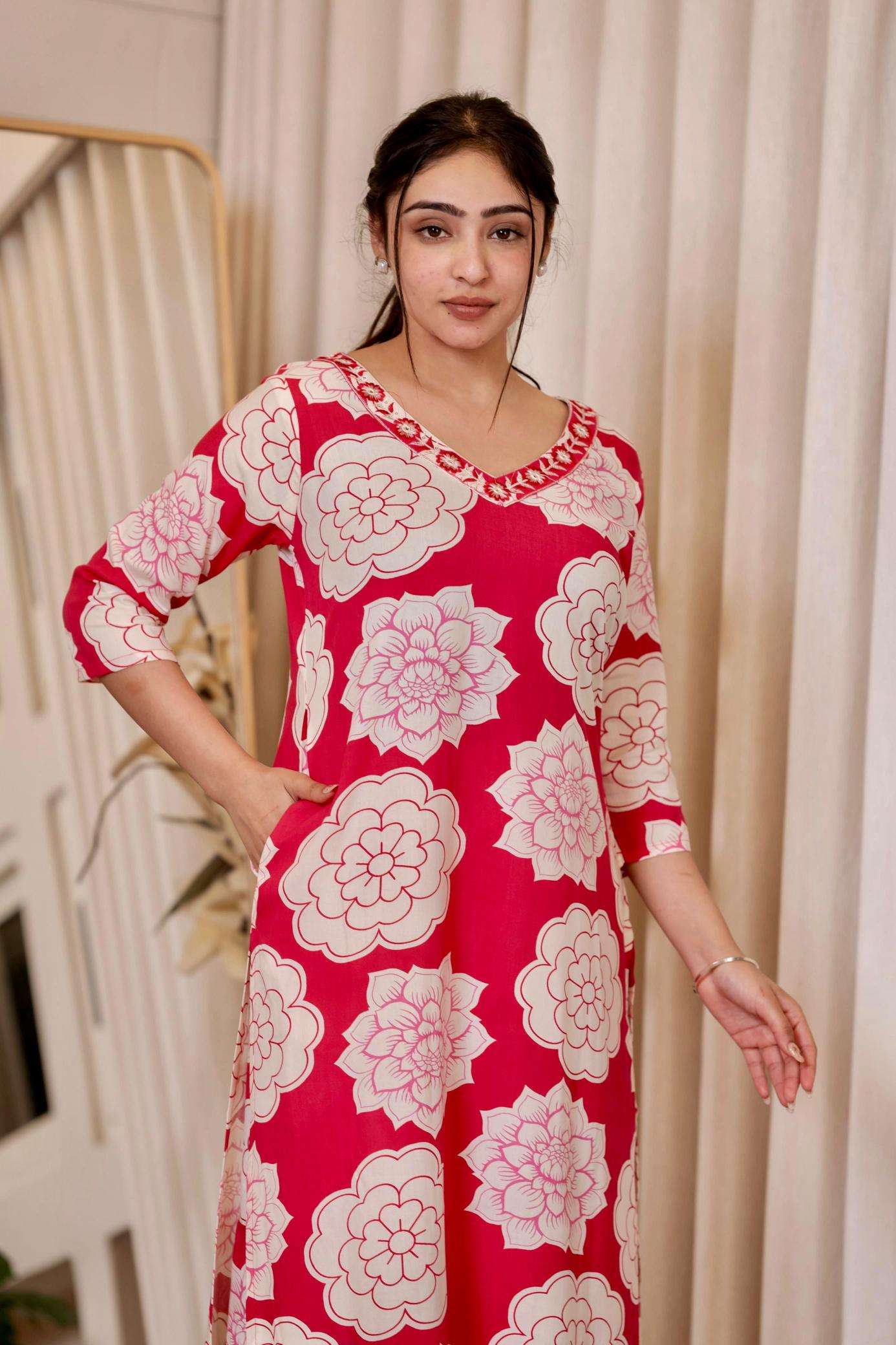 Pirohi kanchi rayon prints v neck cooord set indian kurtis dress