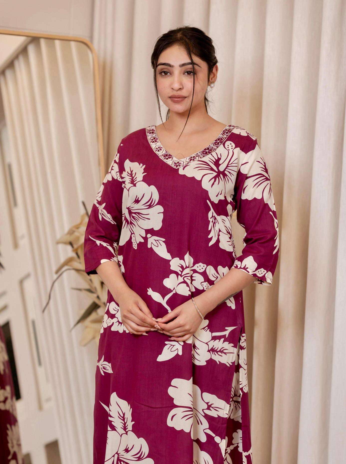 Pirohi kanchi rayon prints v neck cooord set indian kurtis dress