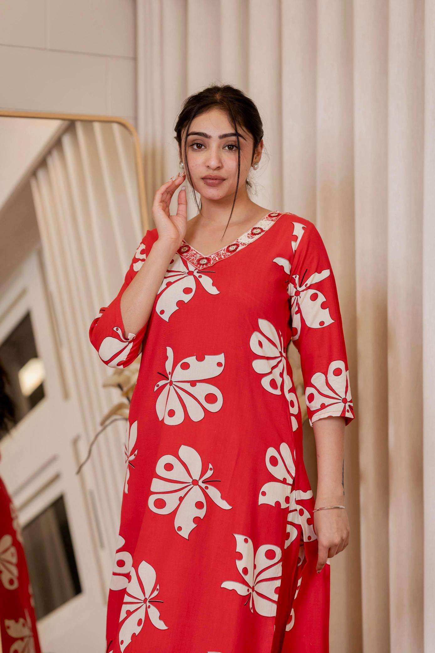 Pirohi kanchi rayon prints v neck cooord set indian kurtis dress