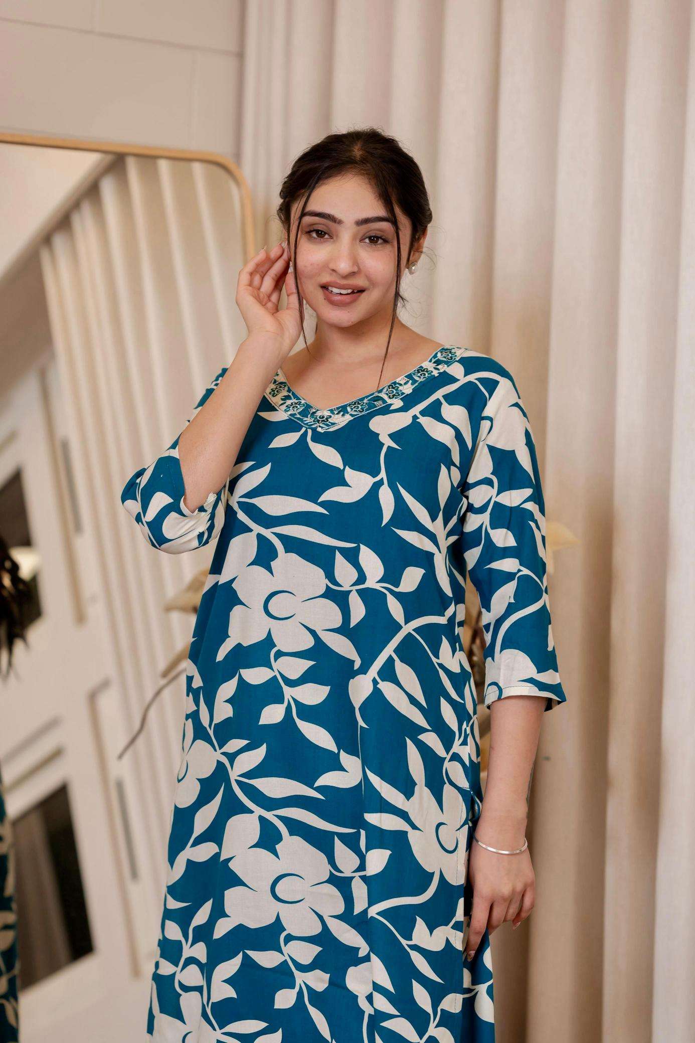 Pirohi kanchi rayon prints v neck cooord set indian kurtis dress