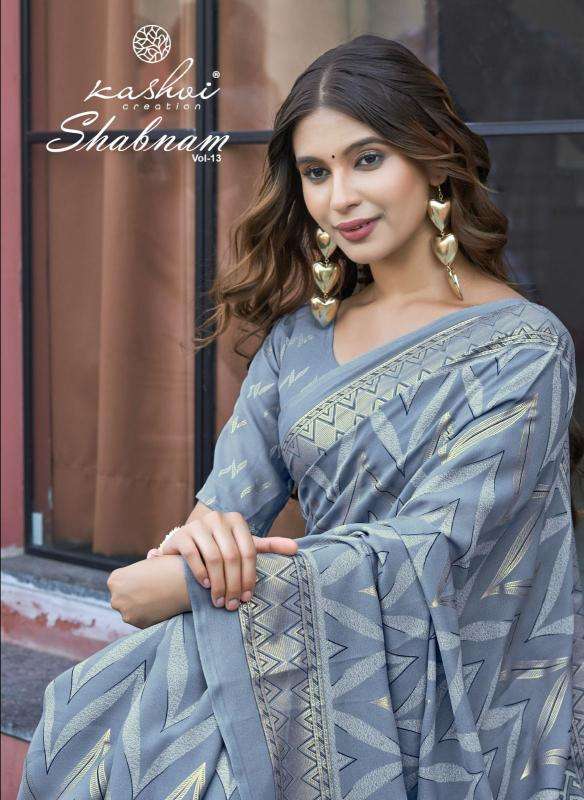 Shorya dull moss foil print Indian saree wholesale market