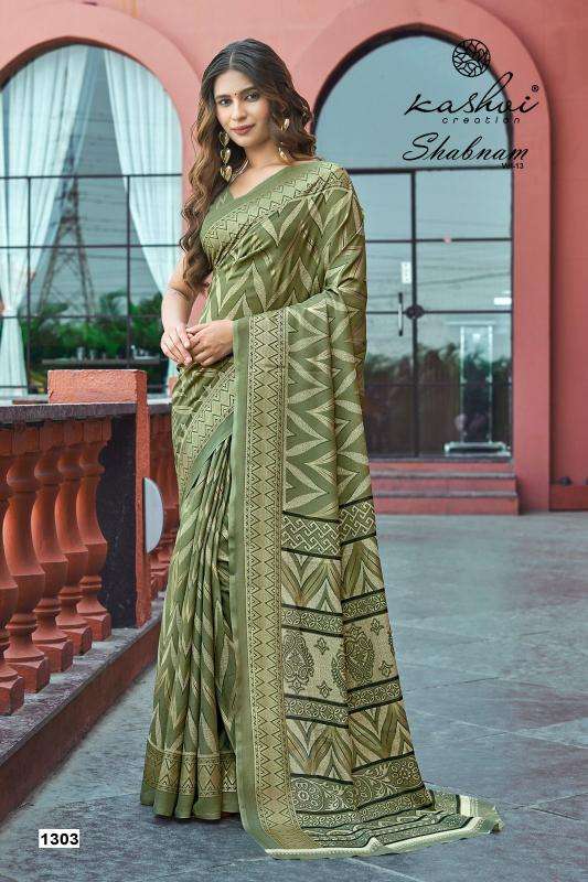 Shorya dull moss foil print Indian saree wholesale market