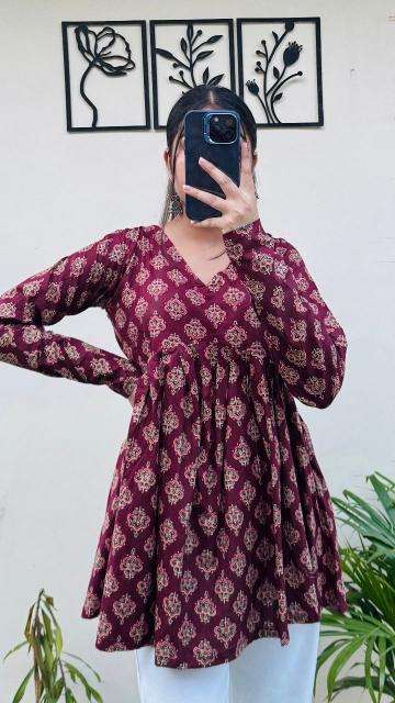Shorya long sleeve printed office wear Latest Kurti designs in Ahmedabad