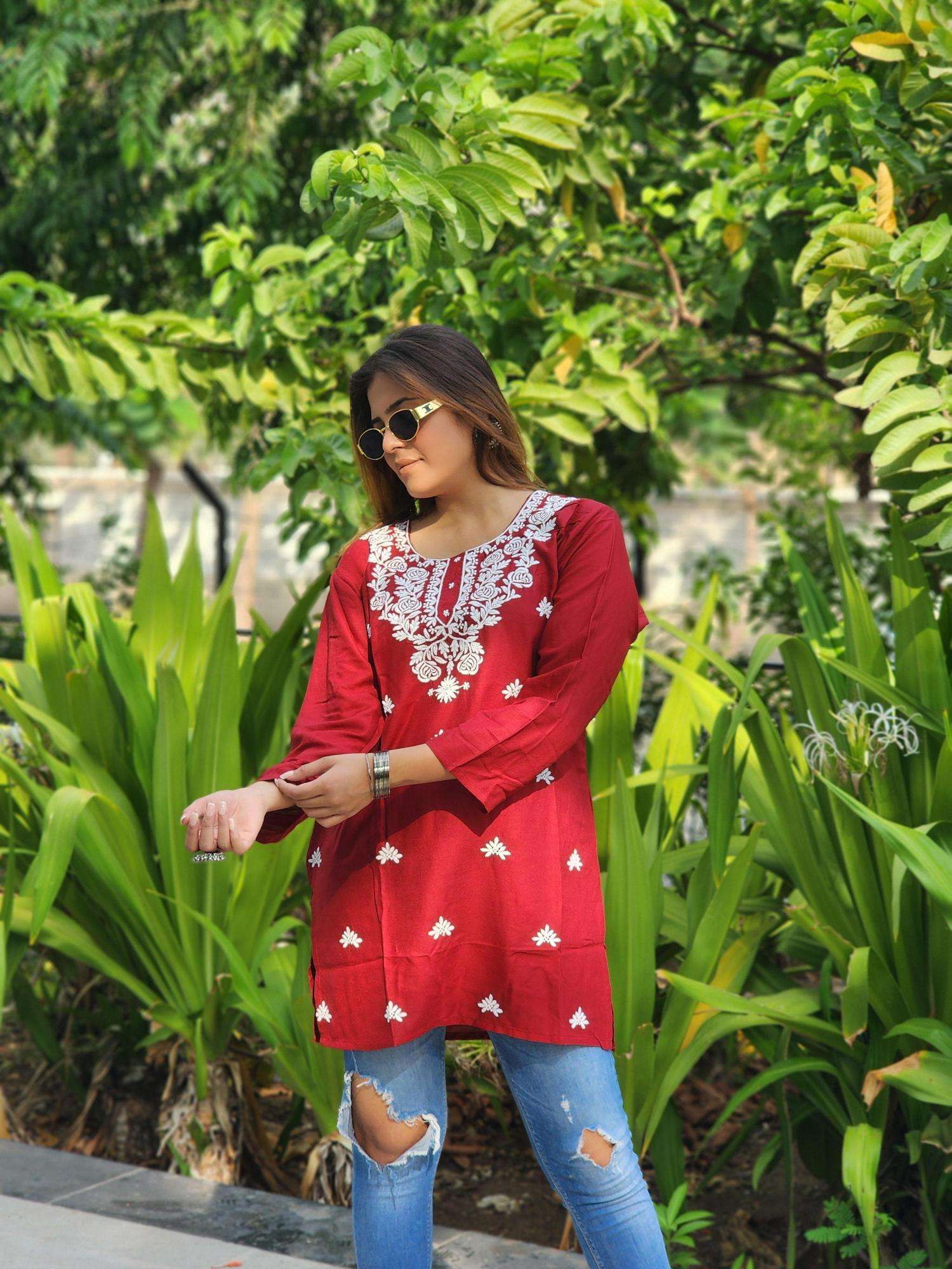 Shree salasar reyon embroidery work short tops Indian kurti wholesale