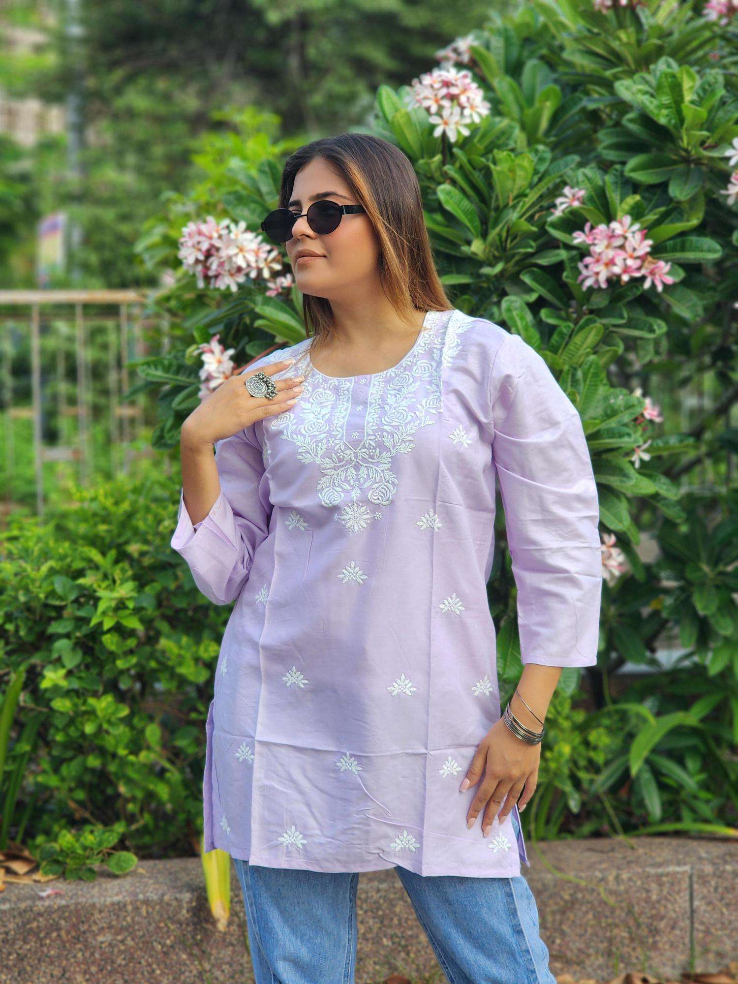 Shree salasar reyon embroidery work short tops Indian kurti wholesale
