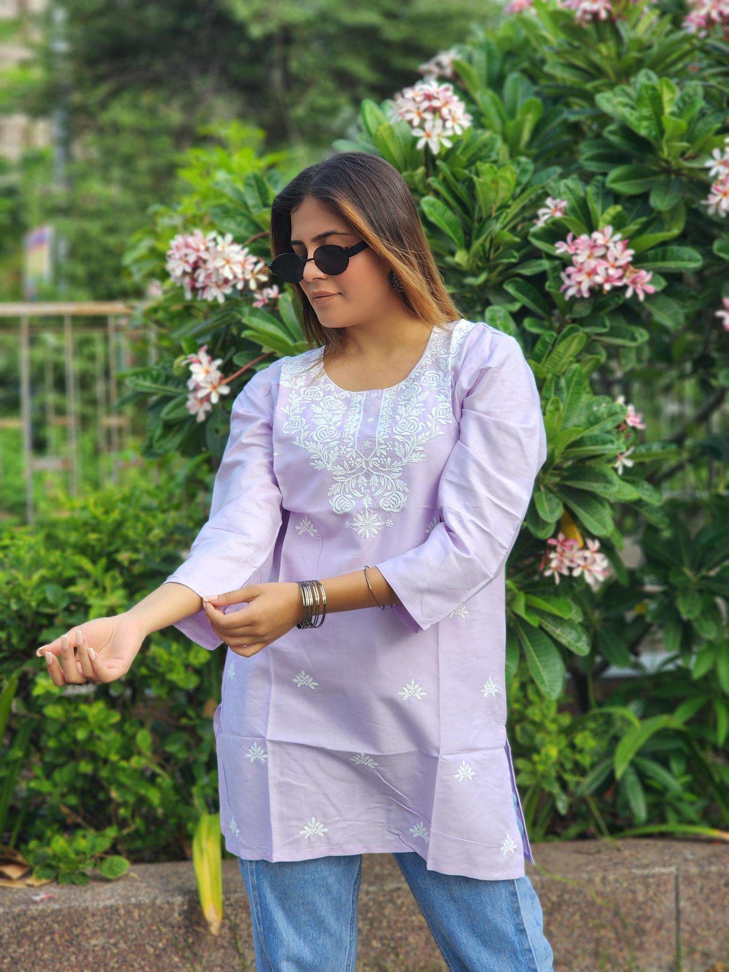 Shree salasar reyon embroidery work short tops Indian kurti wholesale
