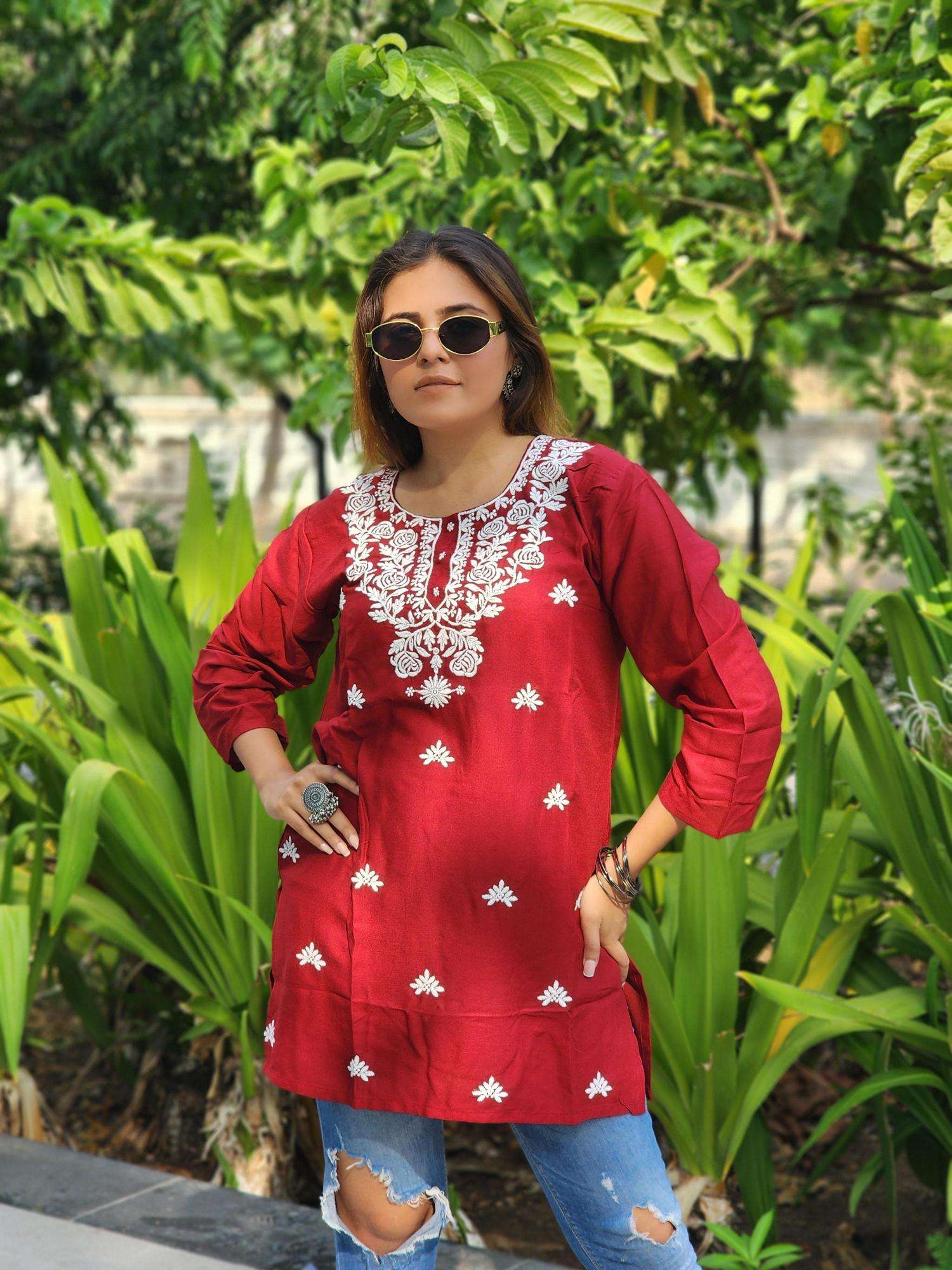 Shree salasar reyon embroidery work short tops Indian kurti wholesale