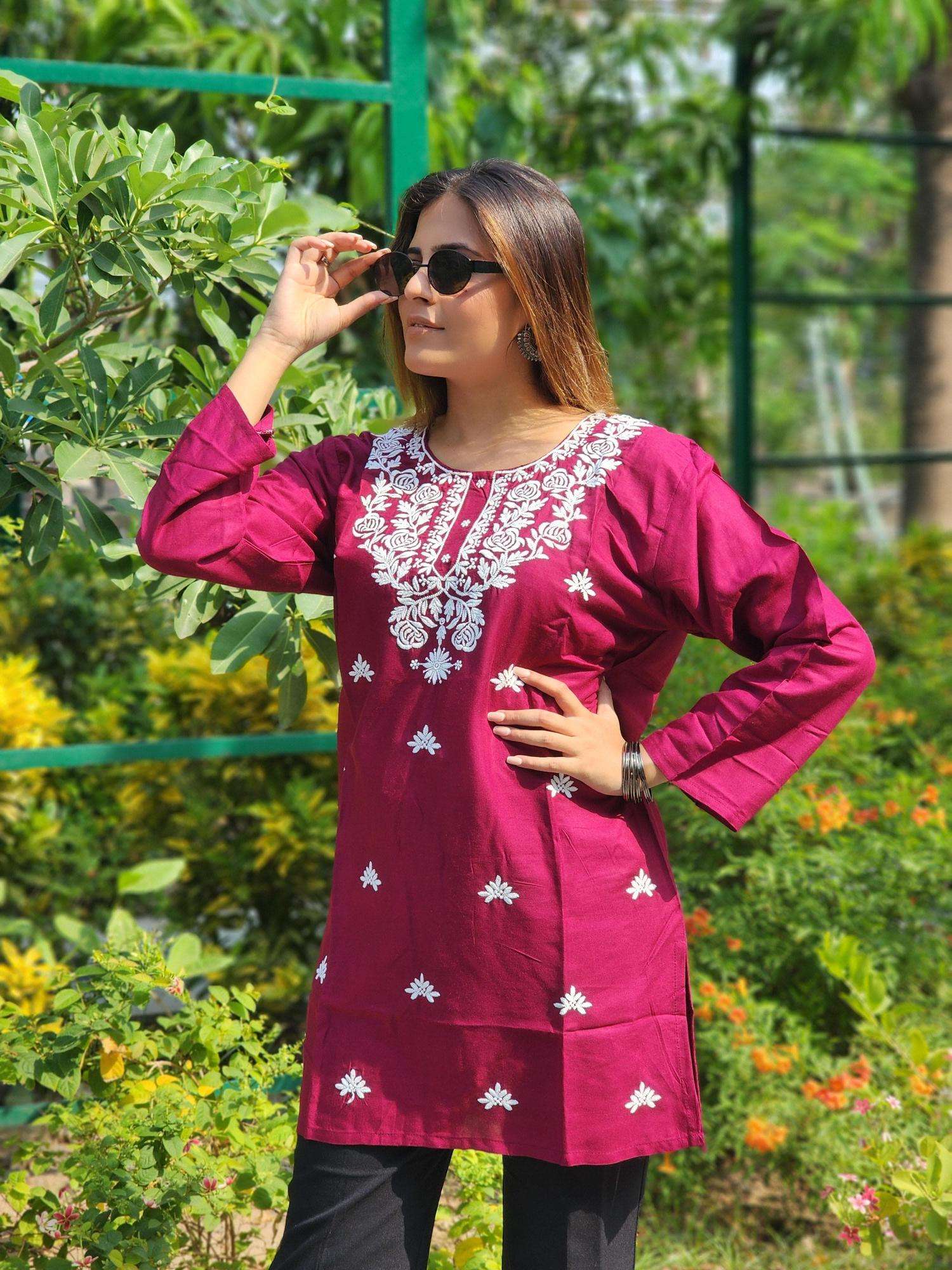 Shree salasar reyon embroidery work short tops Indian kurti wholesale