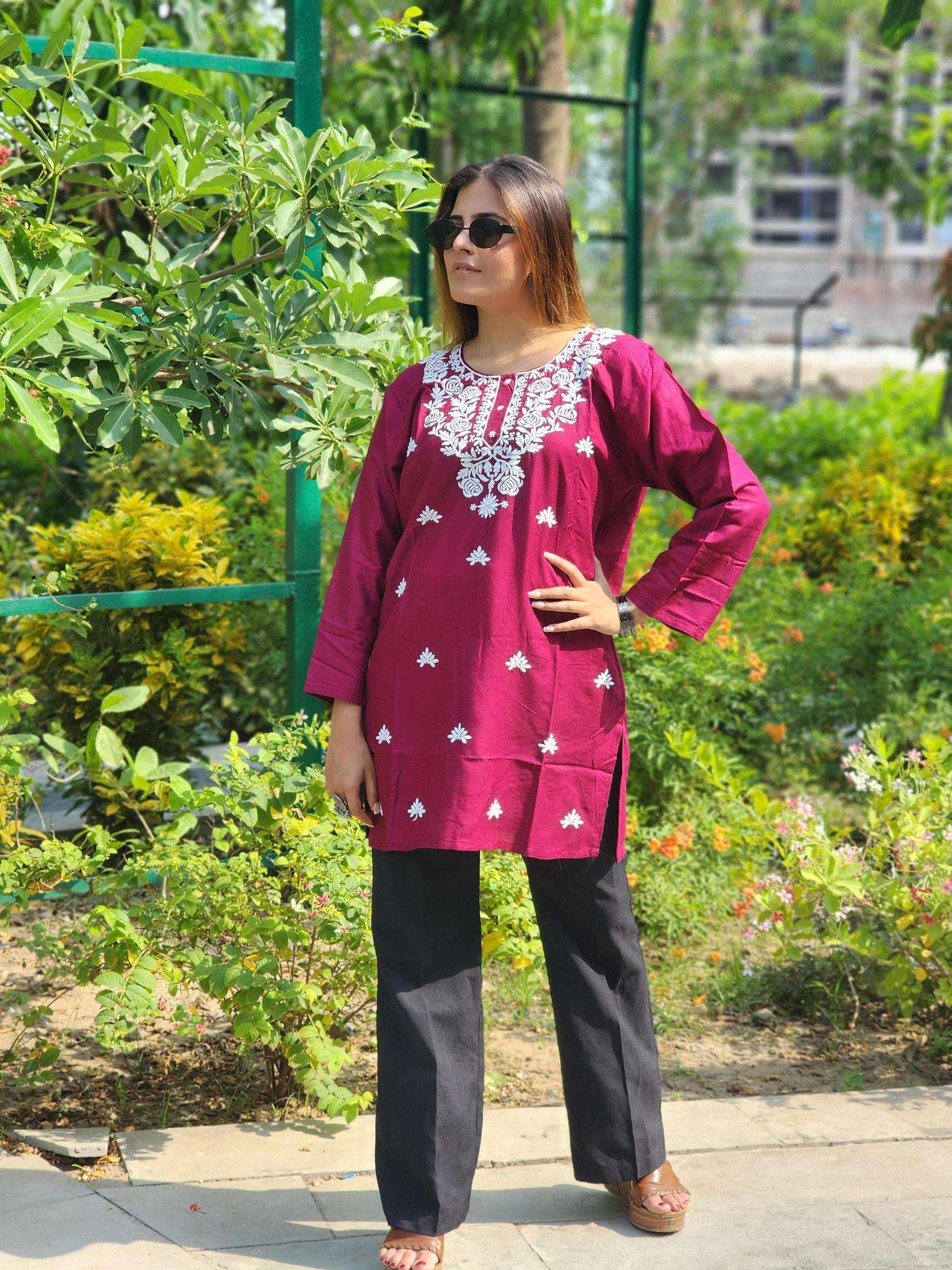 Shree salasar reyon embroidery work short tops Indian kurti wholesale