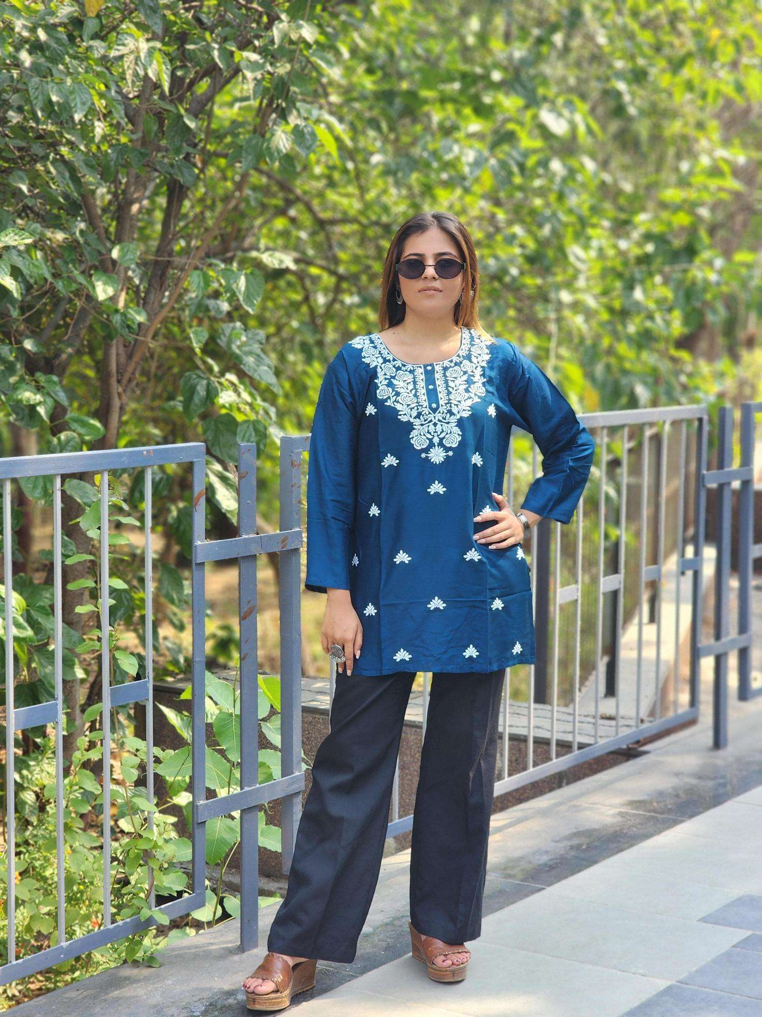 Shree salasar reyon embroidery work short tops Indian kurti wholesale