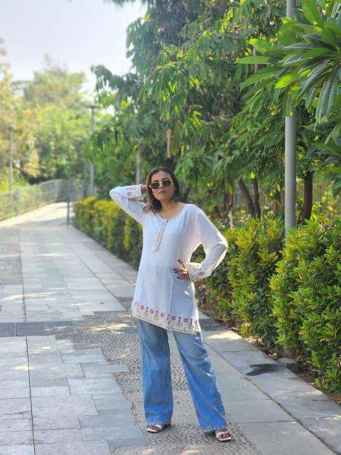 Shree salasar reyon embroidery work short tops Mumbai Kurti bazaar