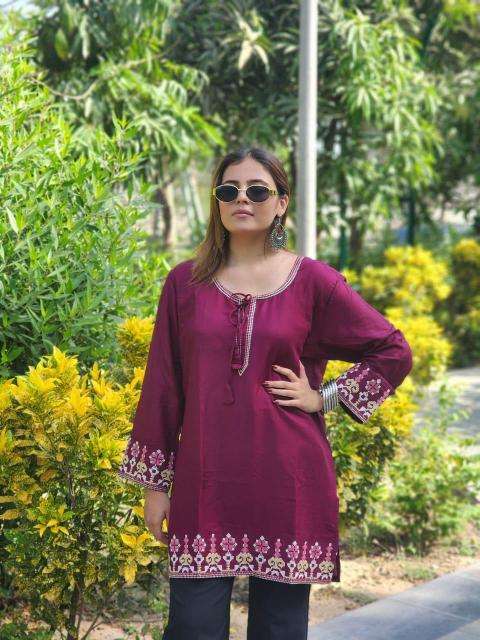 Shree salasar reyon embroidery work short tops Mumbai Kurti bazaar