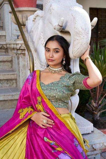 square box Tussar Silk lehenga wholesale rate