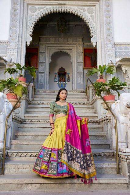 square box Tussar Silk lehenga wholesale rate