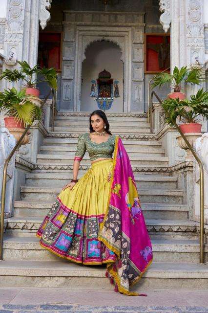 square box Tussar Silk lehenga wholesale rate