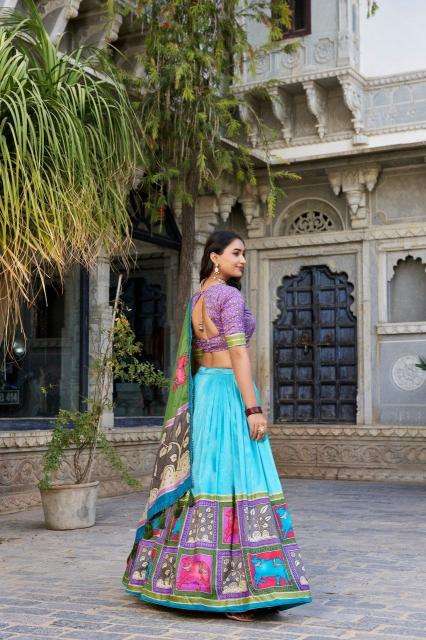 square box Tussar Silk lehenga wholesale rate