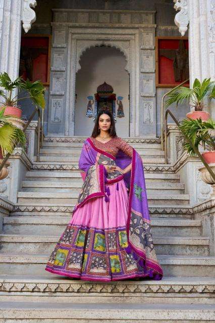 square box Tussar Silk lehenga wholesale rate