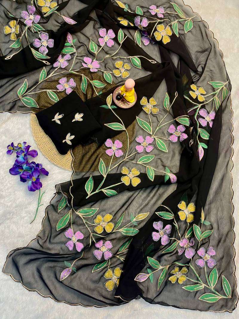 Vt 753 T Georgette Flower Printed Saree wholesalers in Ahmedabad