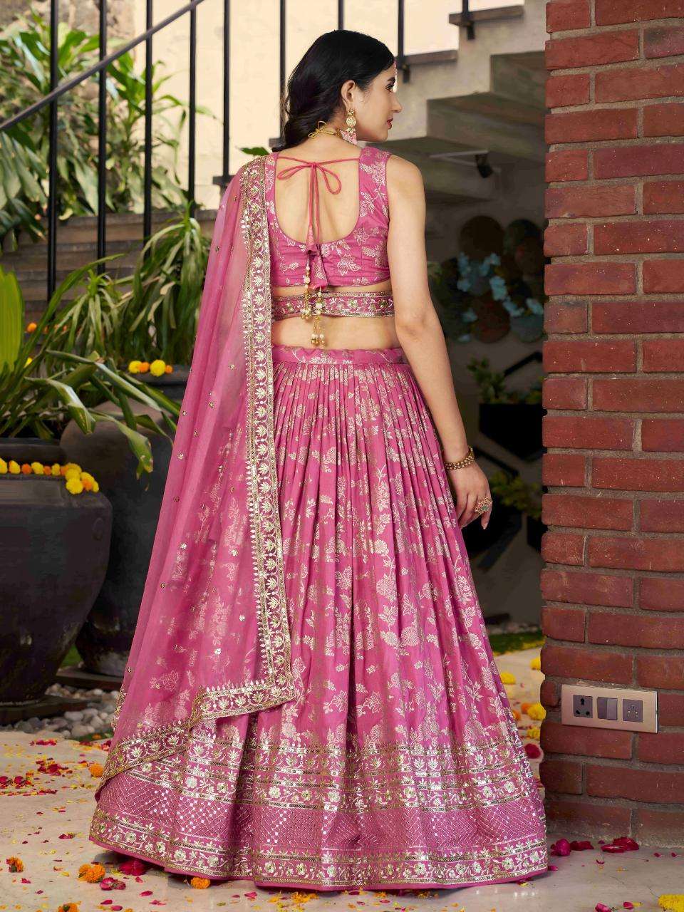 Zeel Clothing Dola Silk Jacquard Pink navratri lehenga wholesale