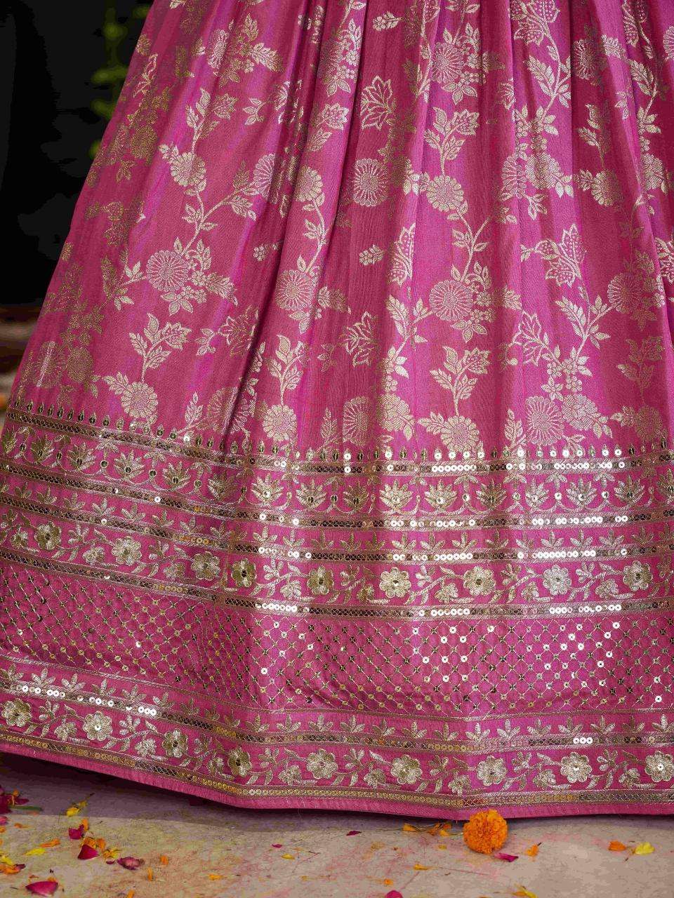 Zeel Clothing Dola Silk Jacquard Pink navratri lehenga wholesale