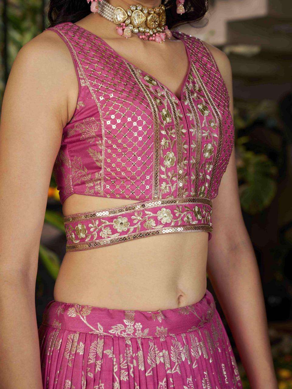 Zeel Clothing Dola Silk Jacquard Pink navratri lehenga wholesale