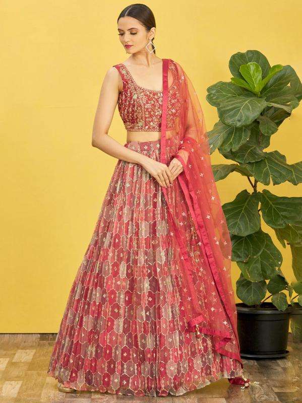 Zeel Clothing Organza Maroon Designer lehenga choli in Surat