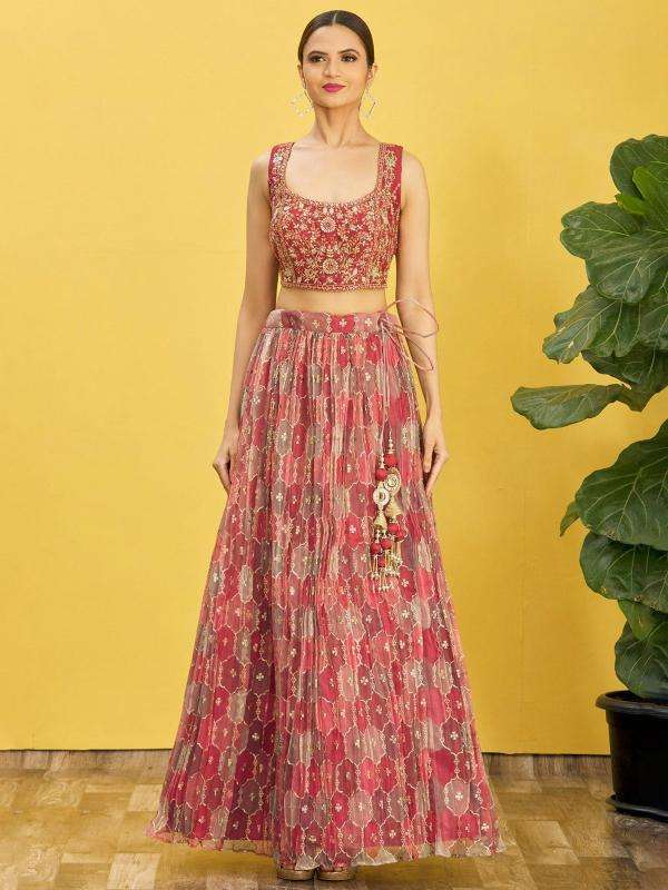 Zeel Clothing Organza Maroon Designer lehenga choli in Surat