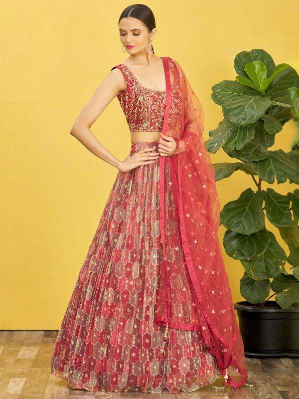 Zeel Clothing Organza Maroon Designer lehenga choli in Surat