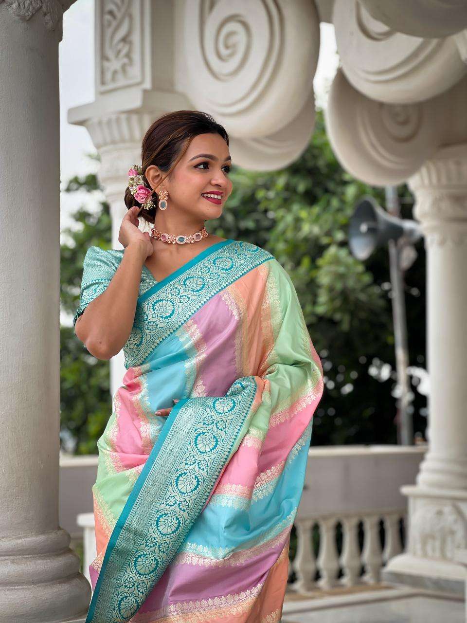 Anupama multi colour soft banarasi silk Indian Saree Wholesaler