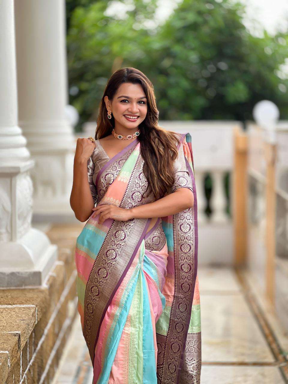 Anupama multi colour soft banarasi silk Indian Saree Wholesaler
