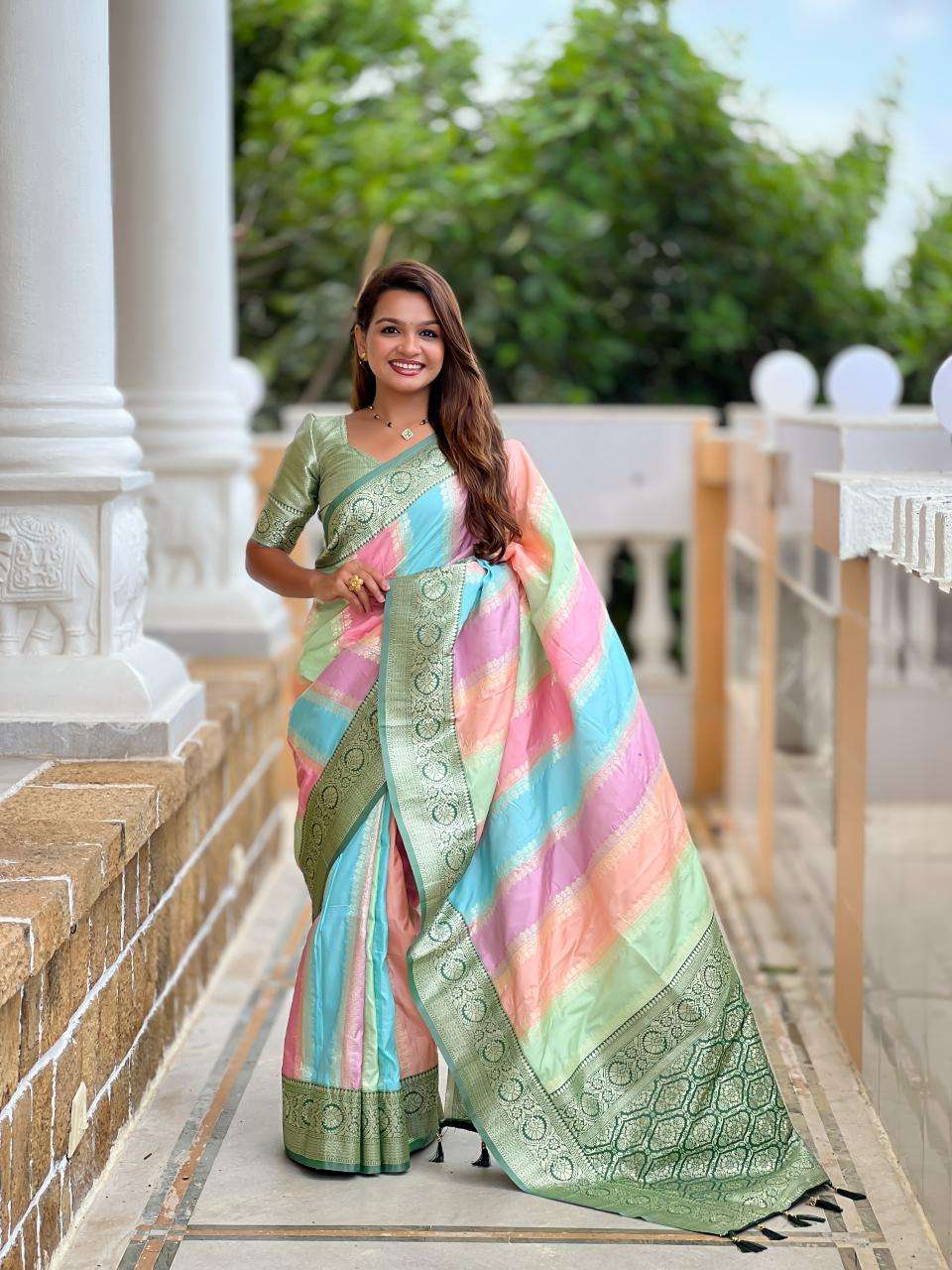 Anupama multi colour soft banarasi silk Indian Saree Wholesaler