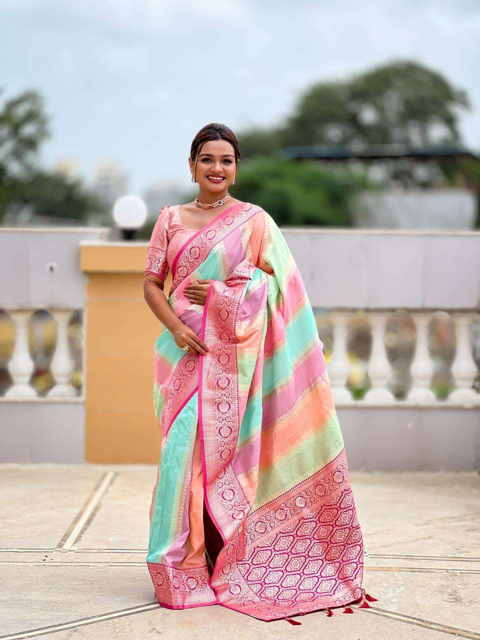 Anupama multi colour soft banarasi silk Indian Saree Wholesaler