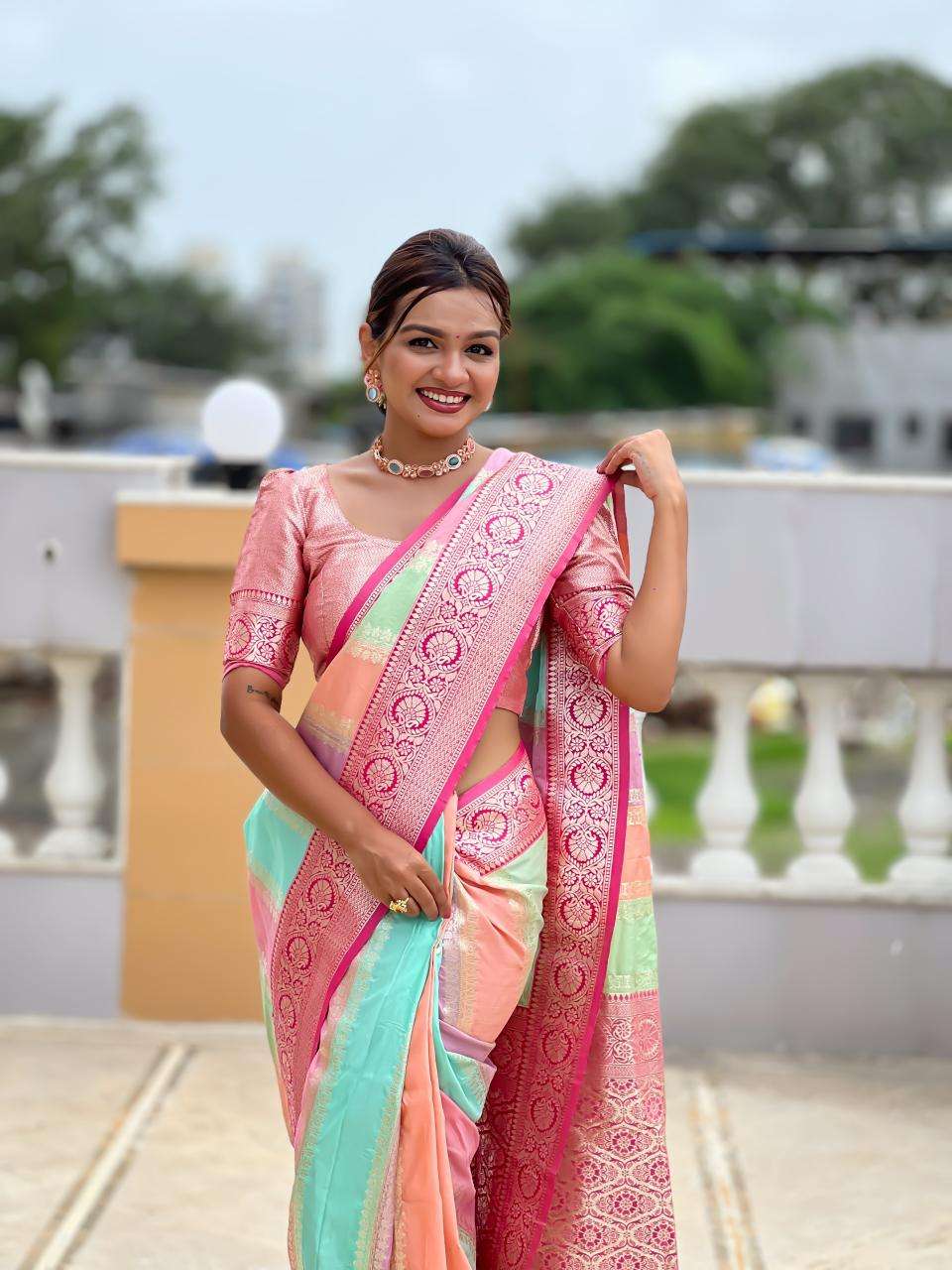 Anupama multi colour soft banarasi silk Indian Saree Wholesaler