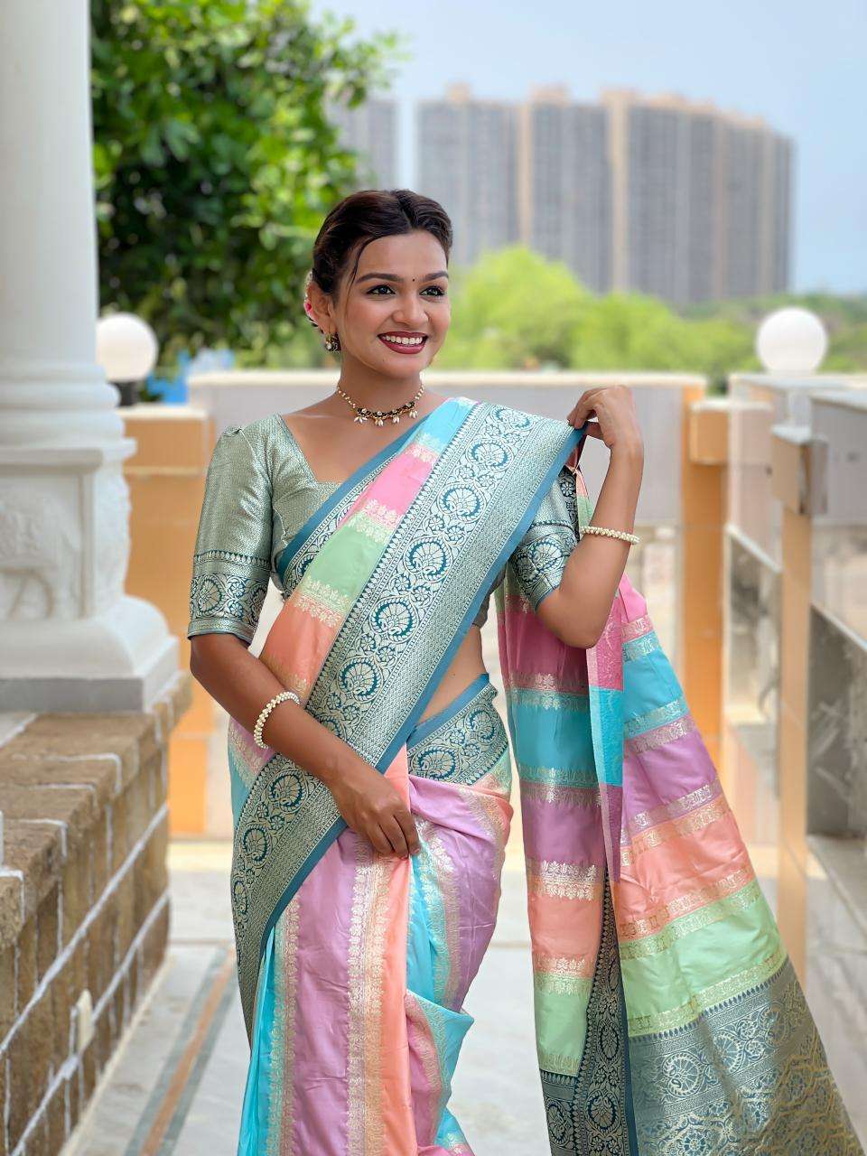 Anupama multi colour soft banarasi silk Indian Saree Wholesaler